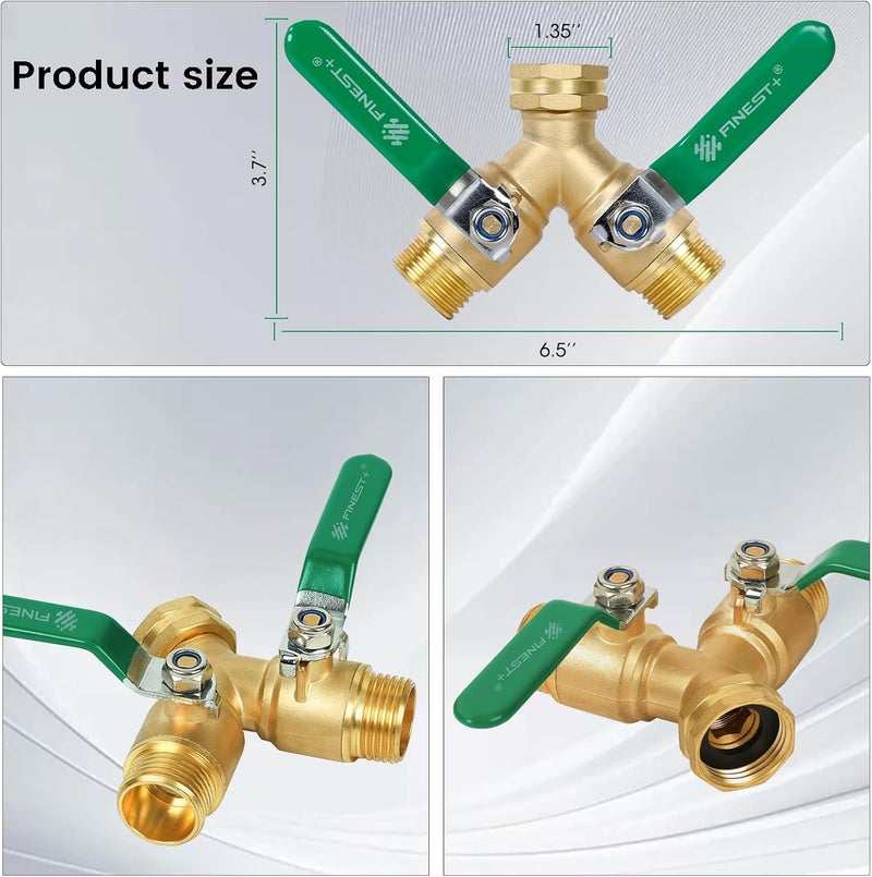 Finest Garden Hose Splitter 2 Way, Heavy Duty Brass Y Valve Garden Hose Splitter With Stainless Steel Long Handle, Full Flow Hose Splitter Connector, Y Valve 3/4 Inch GHT Thread - Image 4